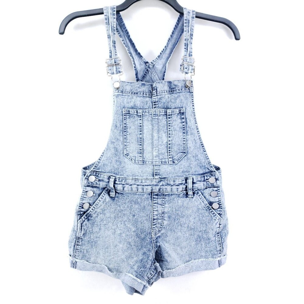 No Boundaries Juniors Medium 7-9 Acid Wash Denim Shortalls
